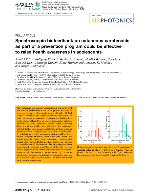 (PDF) Optical Detection of Carotenoids in Living Tissue as a Measure of