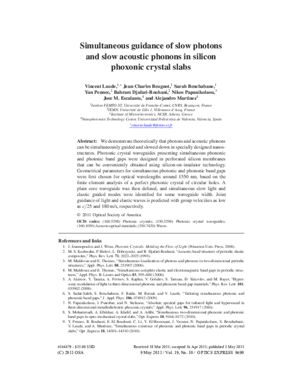 (PDF) Simultaneous guidance of slow photons and slow acoustic phonons ...