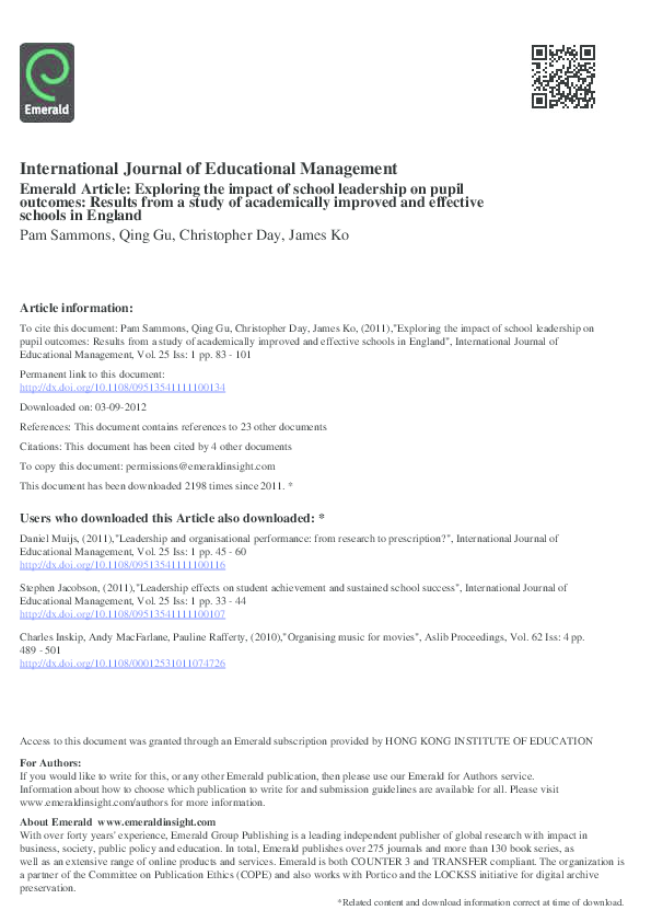 (PDF) Exploring the impact of school leadership on pupil outcomes ...