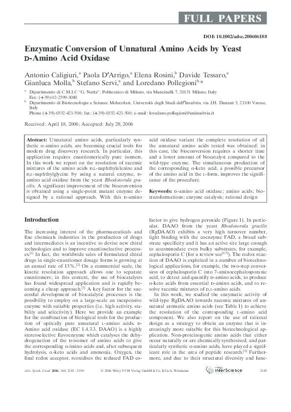 (PDF) Enzymatic Conversion of Unnatural Amino Acids by YeastD-Amino ...