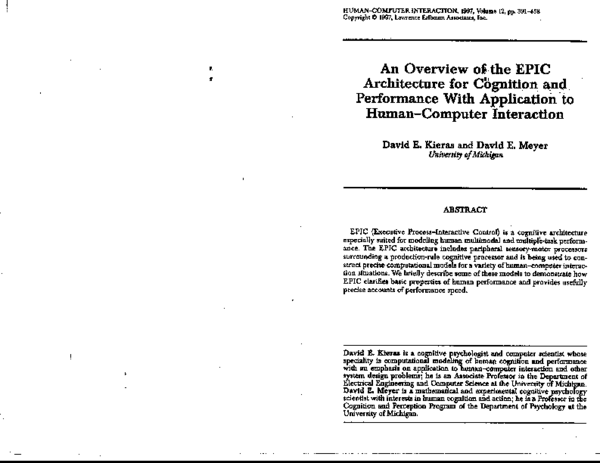 (PDF) An Overview of the EPIC Architecture for Cognition and ...