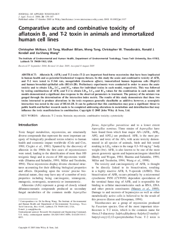 (PDF) Comparative acute and combinative toxicity of aflatoxin B1 and ...