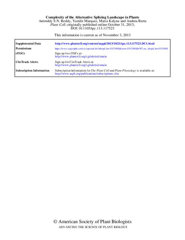 (PDF) Complexity of the Alternative Splicing Landscape in Plants