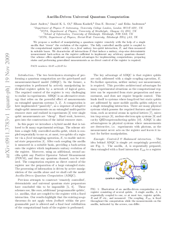 (PDF) Ancilla-driven universal quantum computation