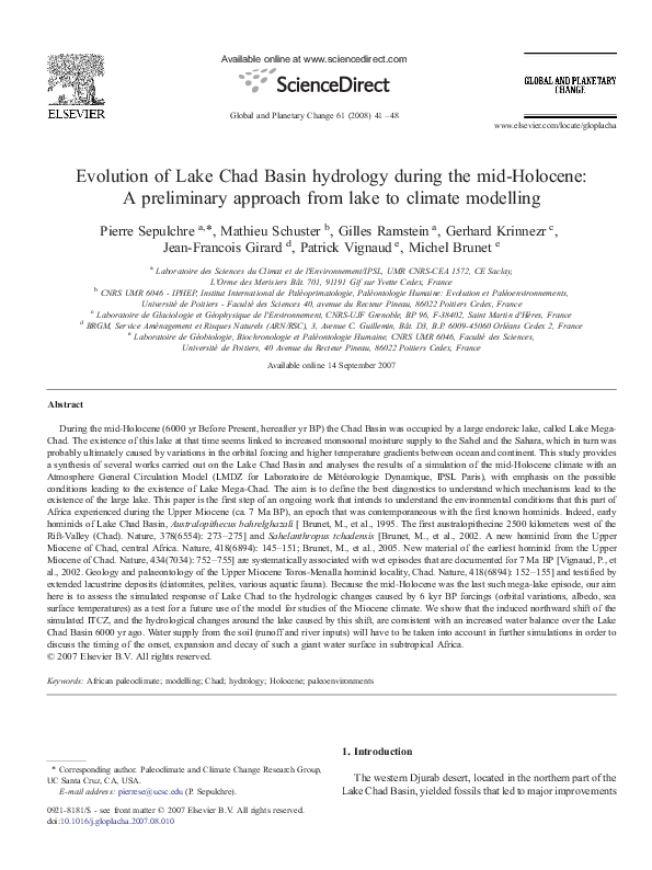 (PDF) Evolution of Lake Chad Basin hydrology during the mid-Holocene: A ...