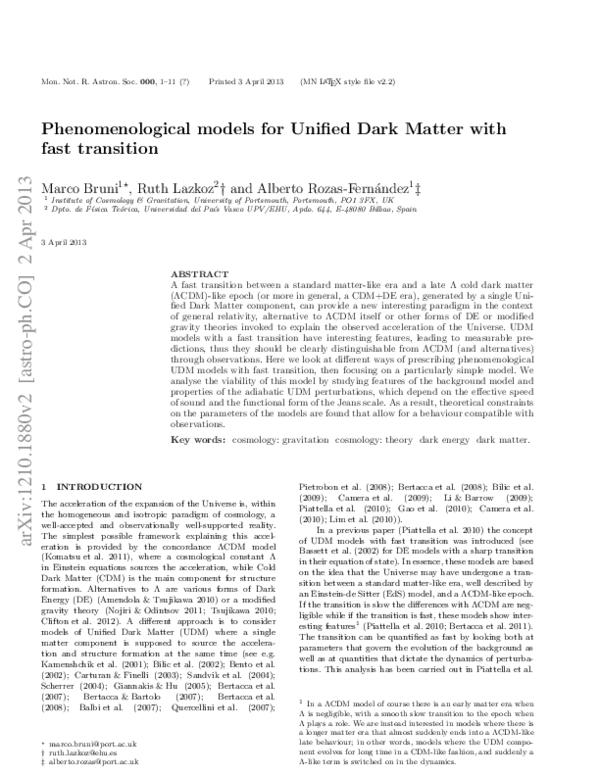 (PDF) Phenomenological models for unified dark matter with fast transition