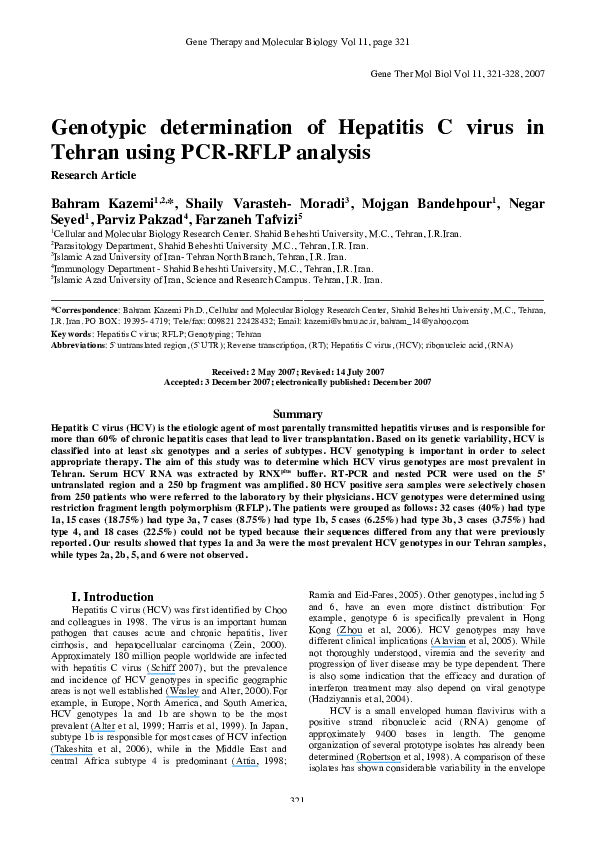 (PDF) Genotypic determination of Hepatitis C virus in Tehran using PCR ...