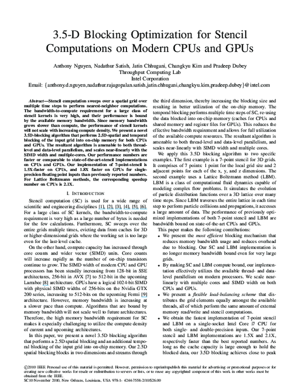 (PDF) 3.5-D blocking optimization for stencil computations on modern ...