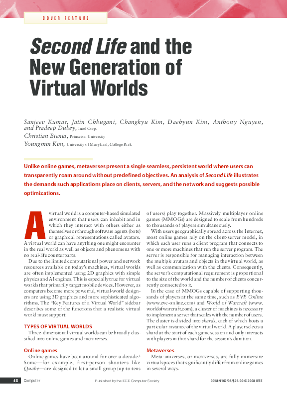 (PDF) Second Life and the New Generation of Virtual Worlds