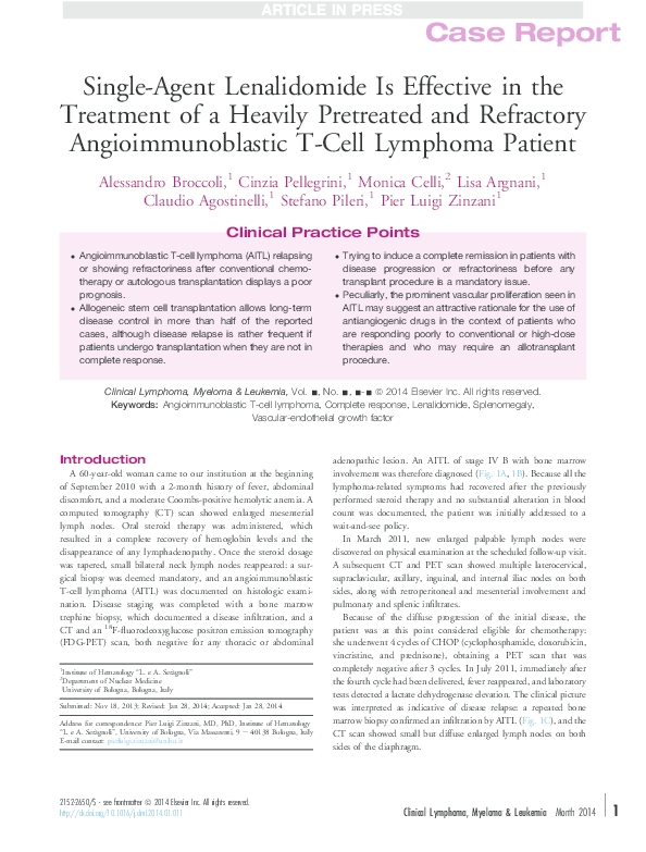 (PDF) Single-Agent Lenalidomide Is Effective in the Treatment of a ...