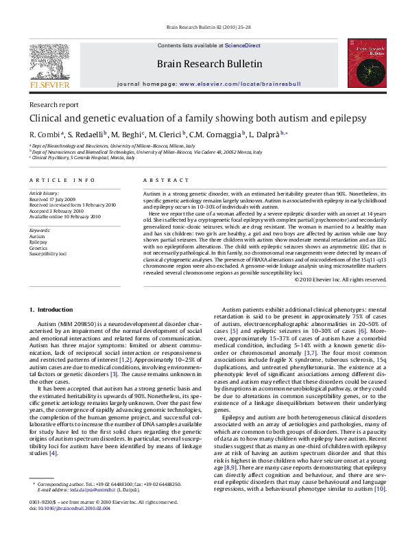 (PDF) Clinical and genetic evaluation of a family showing both autism ...