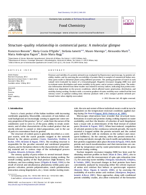 (PDF) Structure–quality relationship in commercial pasta: A molecular ...