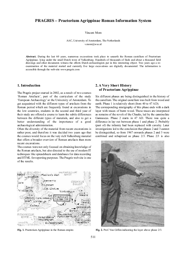 (PDF) PRAGRIS Praetorium Agrippinae Roman Information System