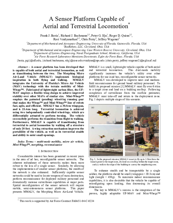 (PDF) A sensor platform capable of aerial and terrestrial locomotion
