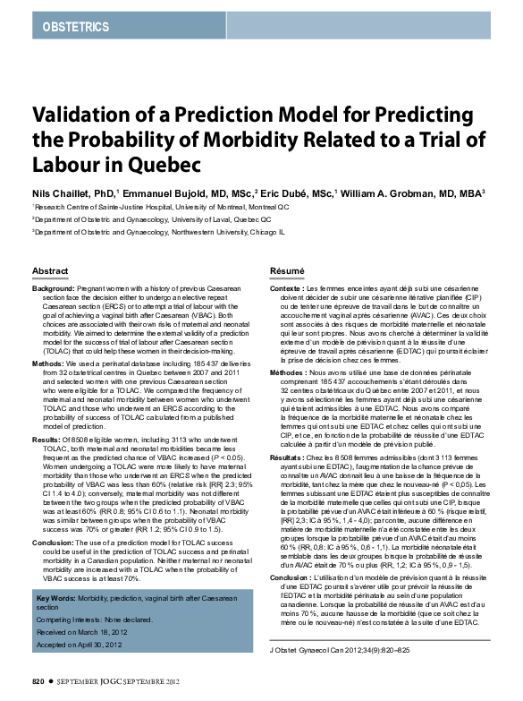 (PDF) Validation of a Prediction Model for Predicting the Probability ...