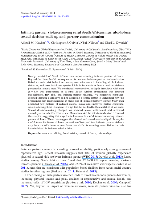 (PDF) Intimate partner violence among rural South African men: alcohol ...
