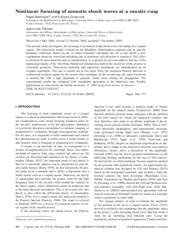 (PDF) Nonlinear focusing of acoustic shock waves at a caustic cusp