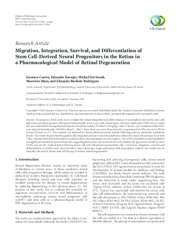 (PDF) Migration, integration, survival, and differentiation of stem ...