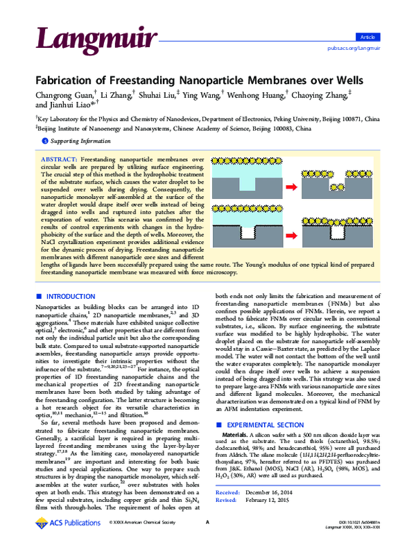 (PDF) Fabrication of freestanding nanoparticle membranes over wells
