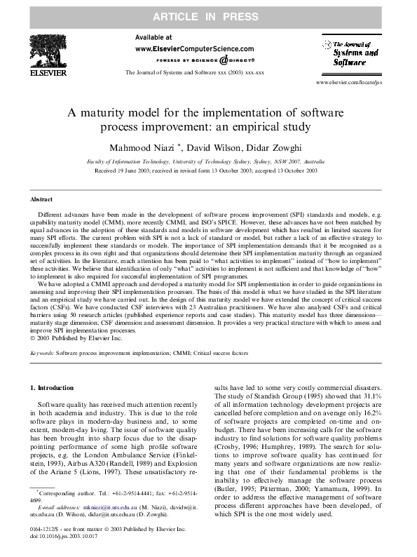 (PDF) A maturity model for the implementation of software process ...