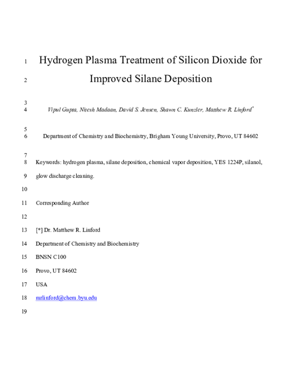 (PDF) Hydrogen Plasma Treatment of Silicon Dioxide for Improved Silane ...