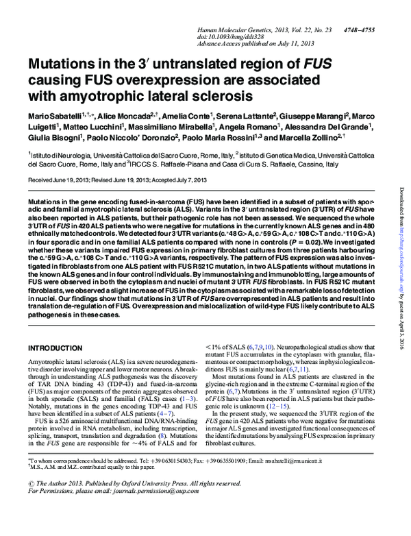 (PDF) Mutations in the 3' untranslated region of FUS causing FUS ...