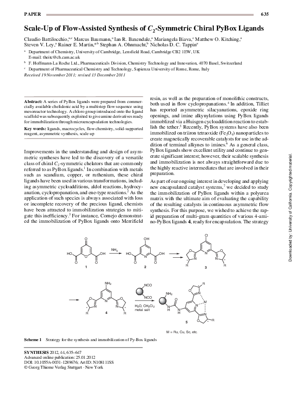 (PDF) Scale-Up of Flow-Assisted Synthesis of C2-Symmetric Chiral PyBox ...