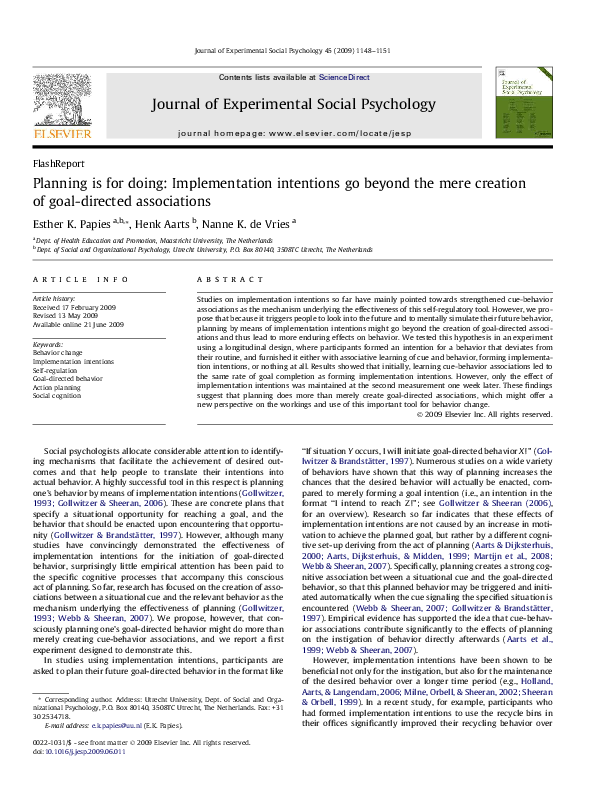 View of (PDF) Planning is for doing: Implementation intentions go beyond the ...
