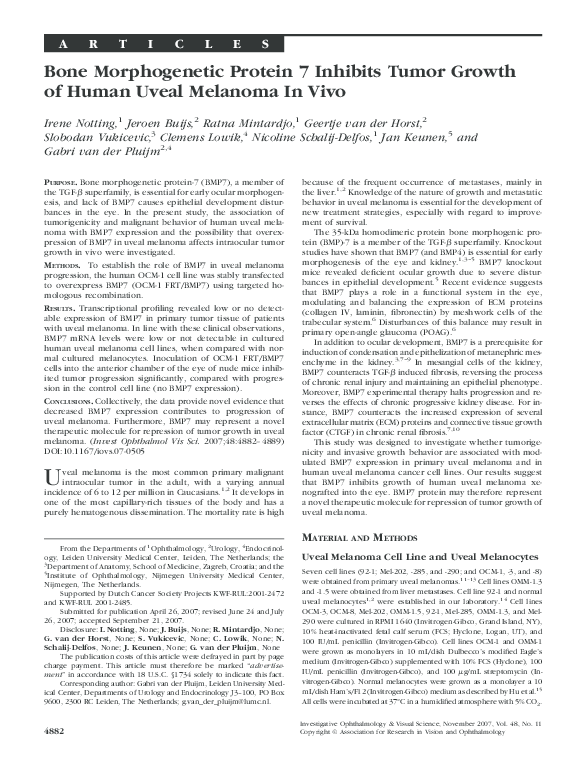 (PDF) Bone Morphogenetic Protein 7 Inhibits Tumor Growth of Human Uveal ...