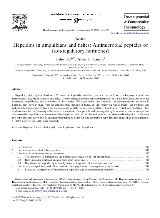 (PDF) Hepcidins in amphibians and fishes: Antimicrobial peptides or ...