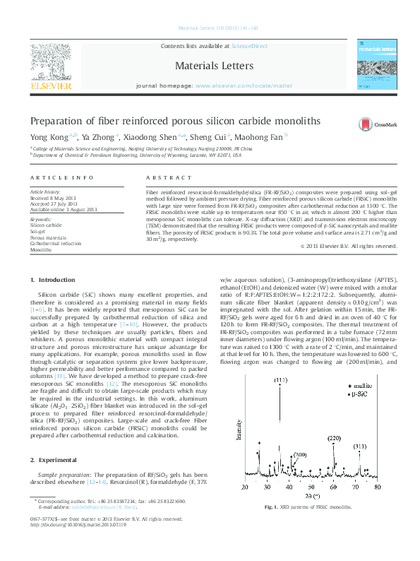 (PDF) Preparation of fiber reinforced porous silicon carbide monoliths