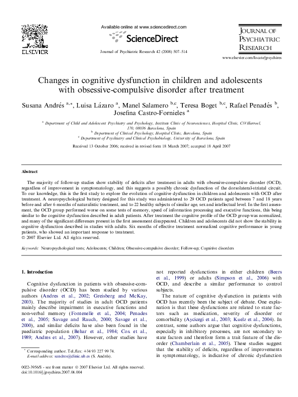 (PDF) Changes in cognitive dysfunction in children and adolescents with ...