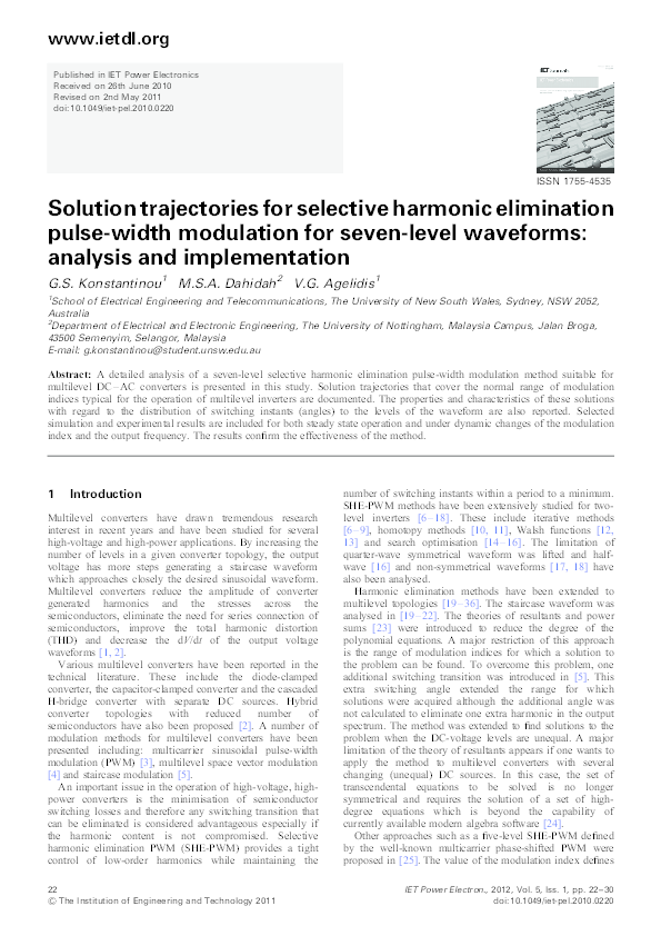 (PDF) Solution trajectories for selective harmonic elimination pulse ...