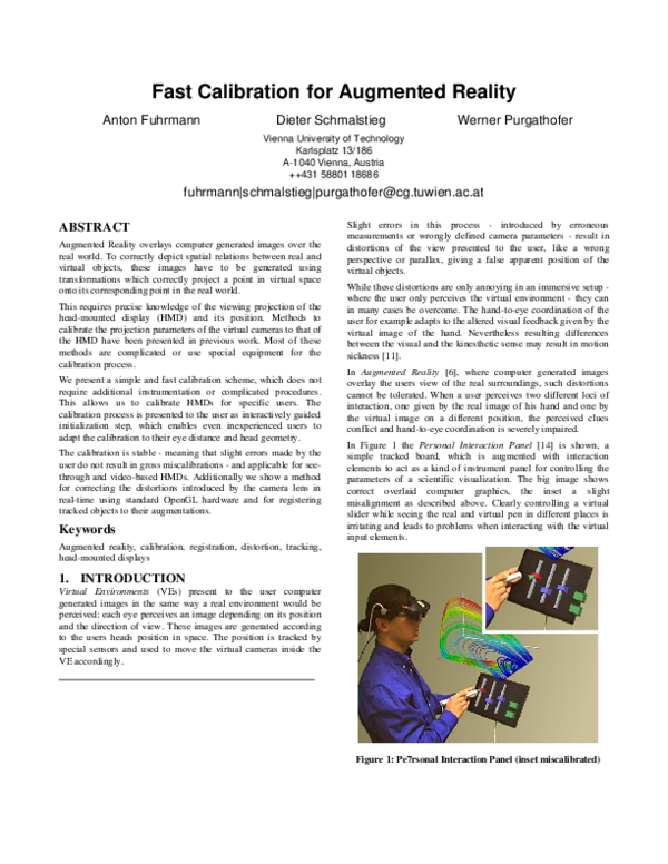(PDF) Fast calibration for augmented reality
