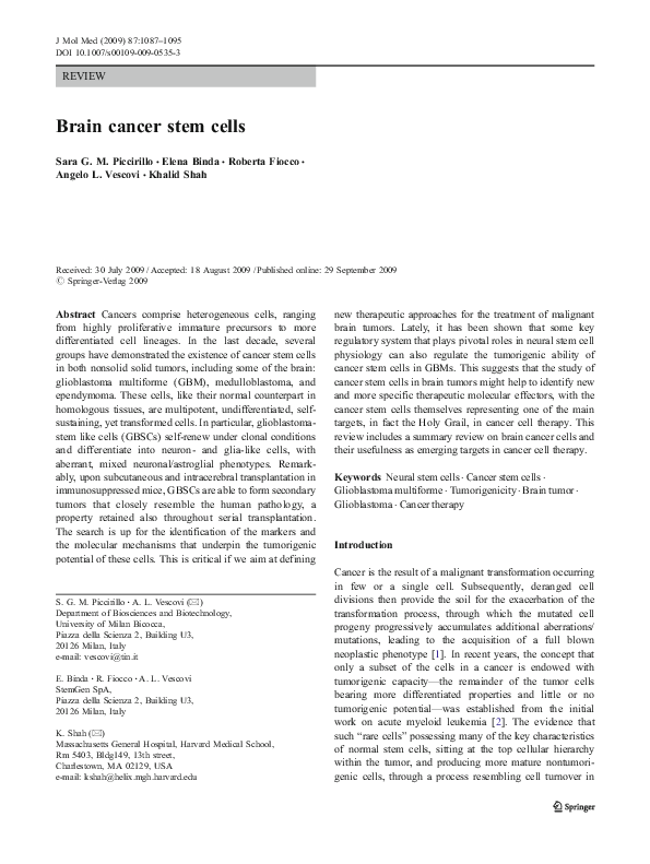 (PDF) Brain cancer stem cells