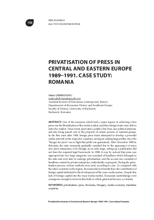 (PDF) PRIVATISATION OF PRESS IN CENTRAL AND EASTERN EUROPE 1989–1991 ...