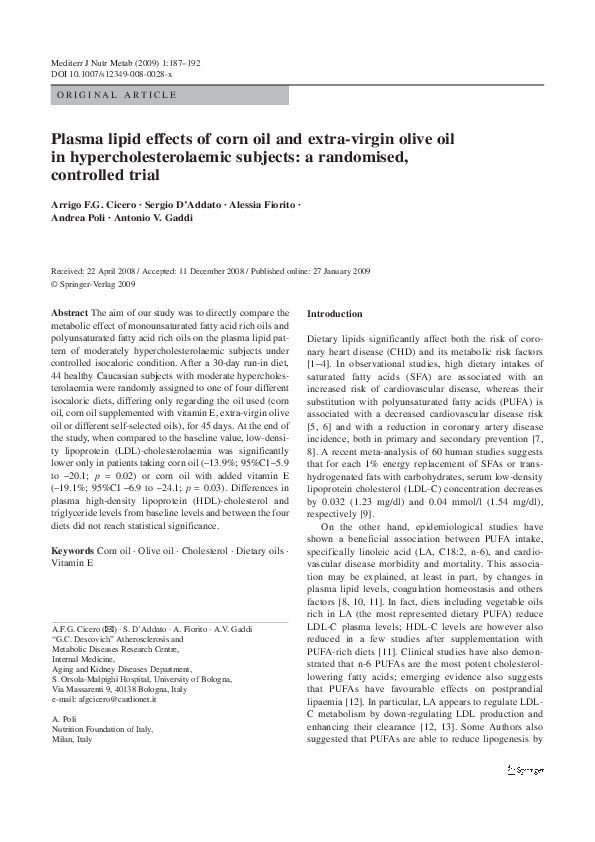 (PDF) Plasma lipid effects of corn oil and extra-virgin olive oil in ...