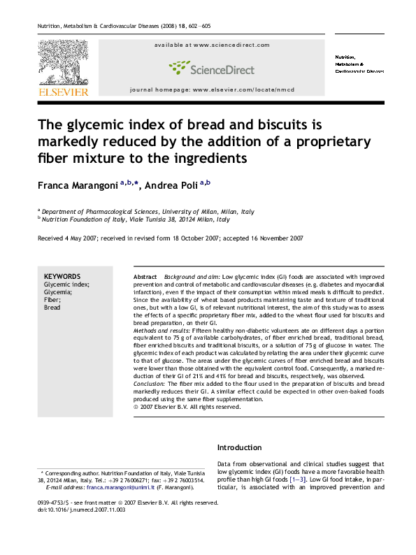 (PDF) The glycemic index of bread and biscuits is markedly reduced by