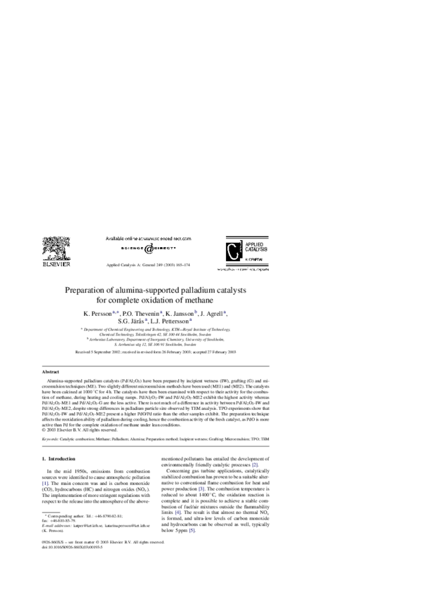 (PDF) Preparation of alumina-supported palladium catalysts for complete ...