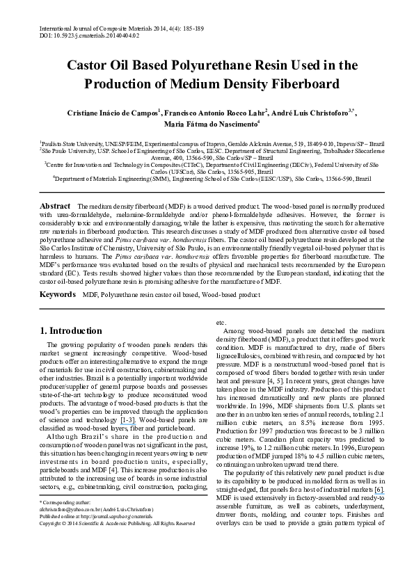 (PDF) Castor Oil Based Polyurethane Resin Used in the Production of