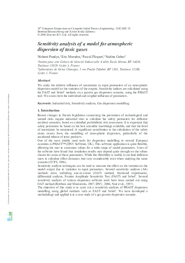 (PDF) Sensitivity analysis of a model for atmospheric dispersion of ...