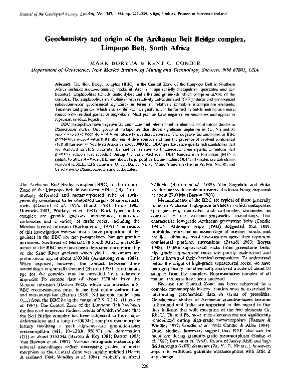 (PDF) Geochemistry and origin of the Archaean Beit Bridge complex ...