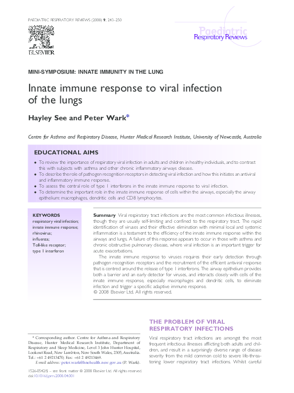 (PDF) Innate immune response to viral infection of the lungs