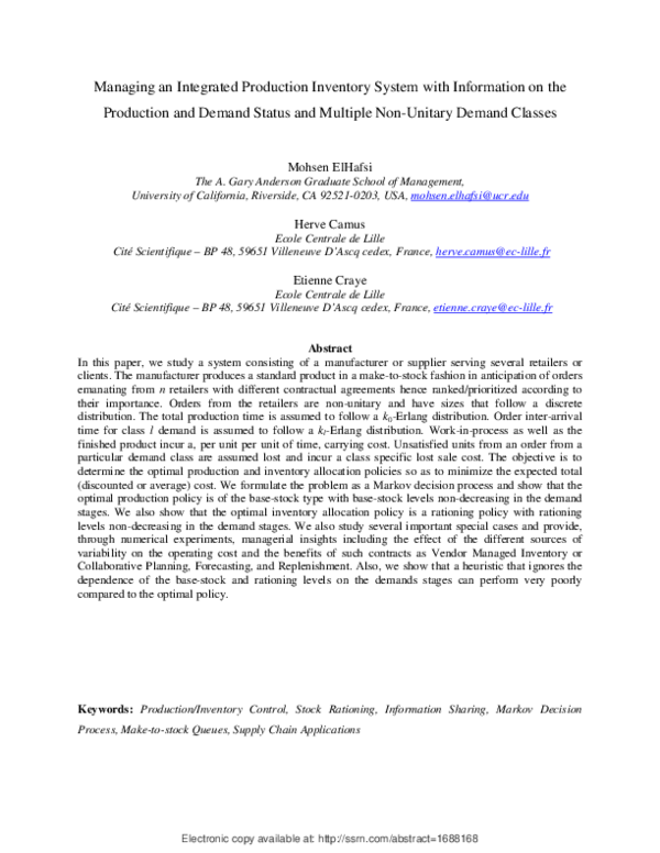 (PDF) Managing an integrated production inventory system with ...
