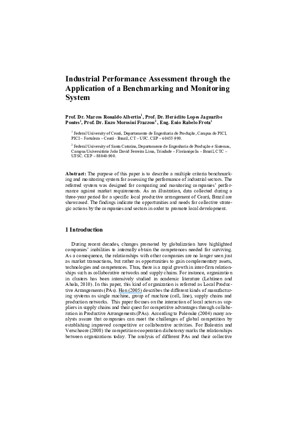 (PDF) Industrial Performance Assessment Through the Application of a ...