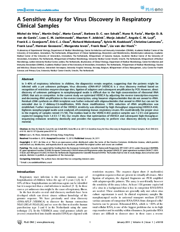 (PDF) A Sensitive Assay for Virus Discovery in Respiratory Clinical Samples