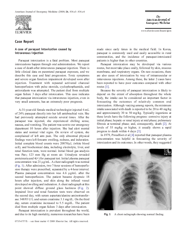 (PDF) A case of paraquat intoxication caused by intravenous injection