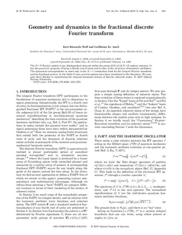 (PDF) Geometry and dynamics in the fractional discrete Fourier transform