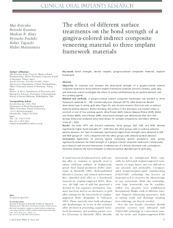 (PDF) The effect of different surface treatments on the bond strength ...
