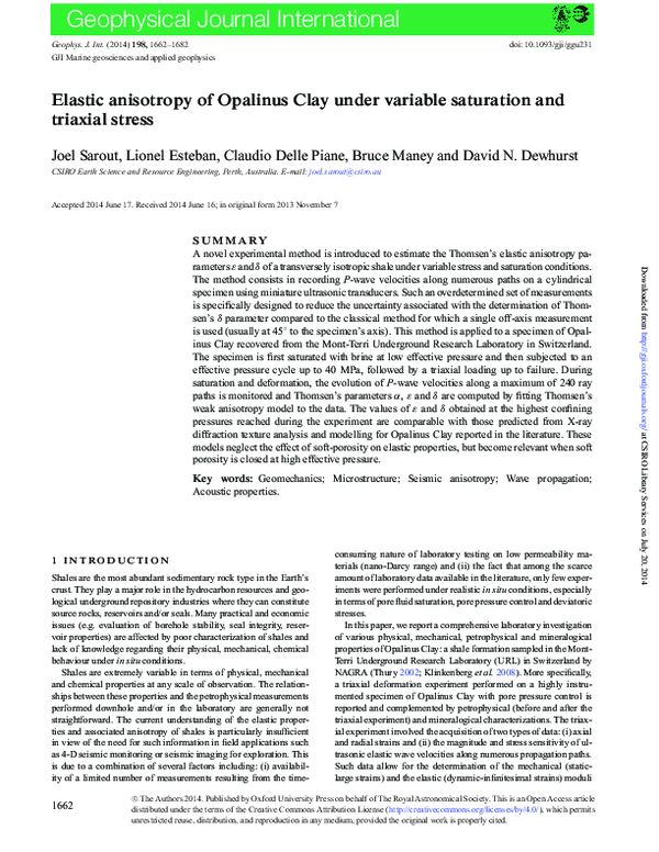 (PDF) Elastic anisotropy of Opalinus Clay under variable saturation and ...